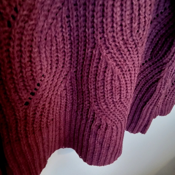 Maroon Chenille V-Neckline Pointelle Knit Sweater - Picture 4 of 9